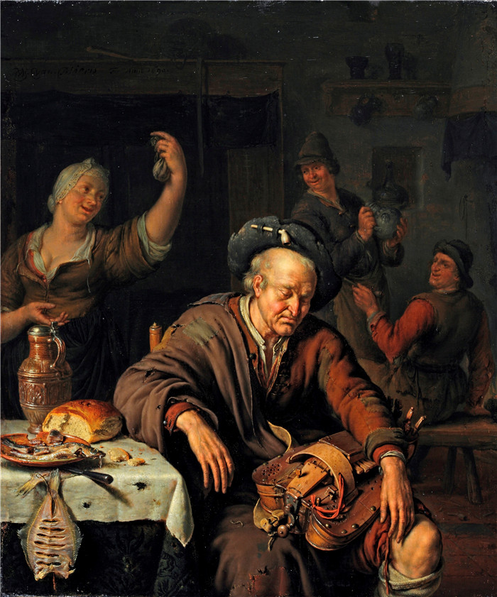 《沉睡的球员》威廉·范·米埃里斯（Willem van Mieris）的画作-Sleeping Hurdy Gurdy Player