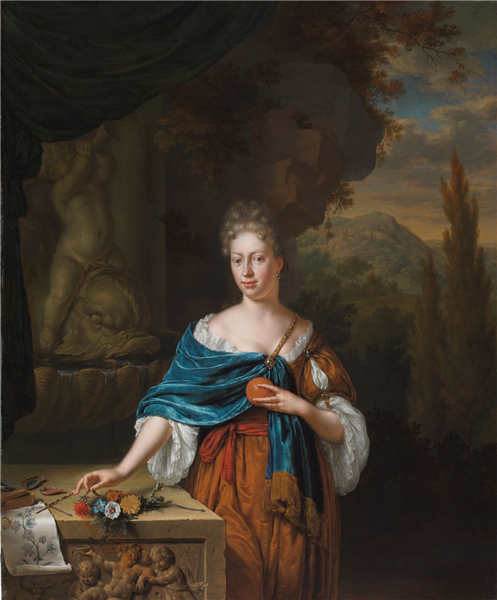 威廉·范·米埃里斯(Willem van Mieris)的画作-肖像Portrait of Dina Margareta de Bye