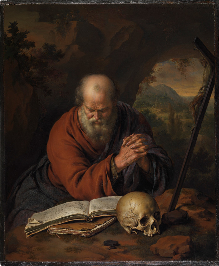 《荒野中的隐士祈祷》威廉·范·米埃里斯(Willem van Mieris)的画作-Hermit Praying in the Wilderness