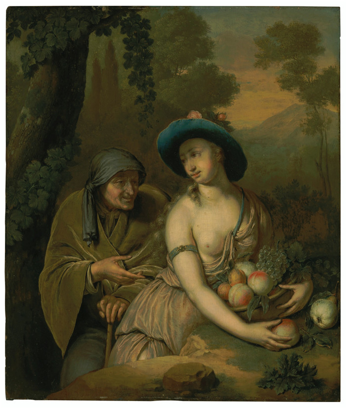 《维图姆努斯和波莫纳》威廉·范·米埃里斯(Willem van Mieris)的画作-vertumnus and pomona