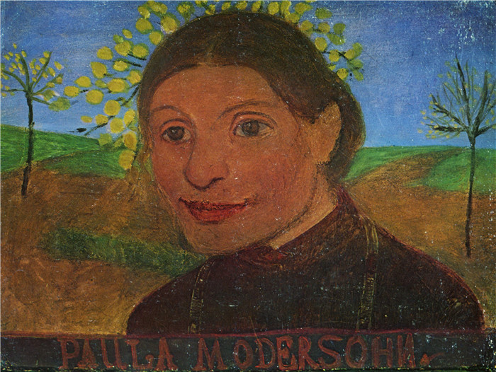 保拉·莫德松-贝克尔（Paula Modersohn-Becker）油画-花树前的自画像
