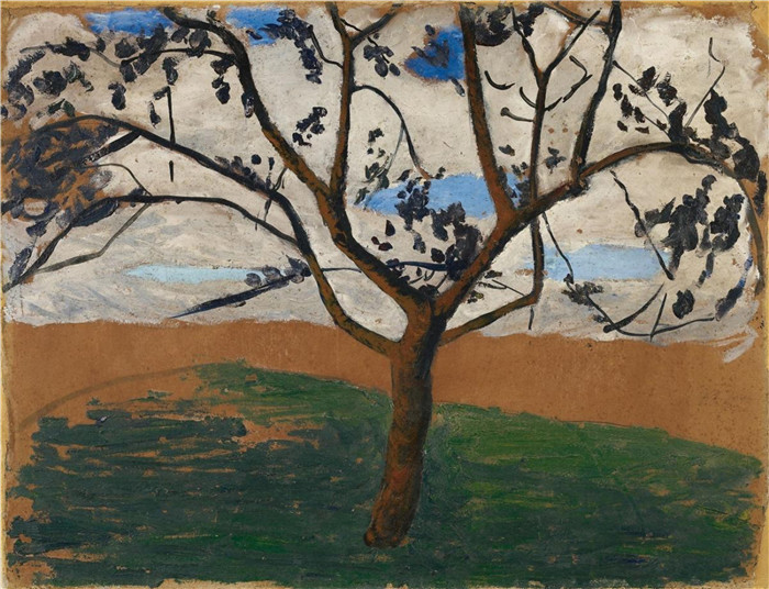 《明亮天空前的苹果树》保拉·莫德松-贝克尔（Paula Modersohn-Becker）油画-Apfelbaum vor hellem Himmel 1900