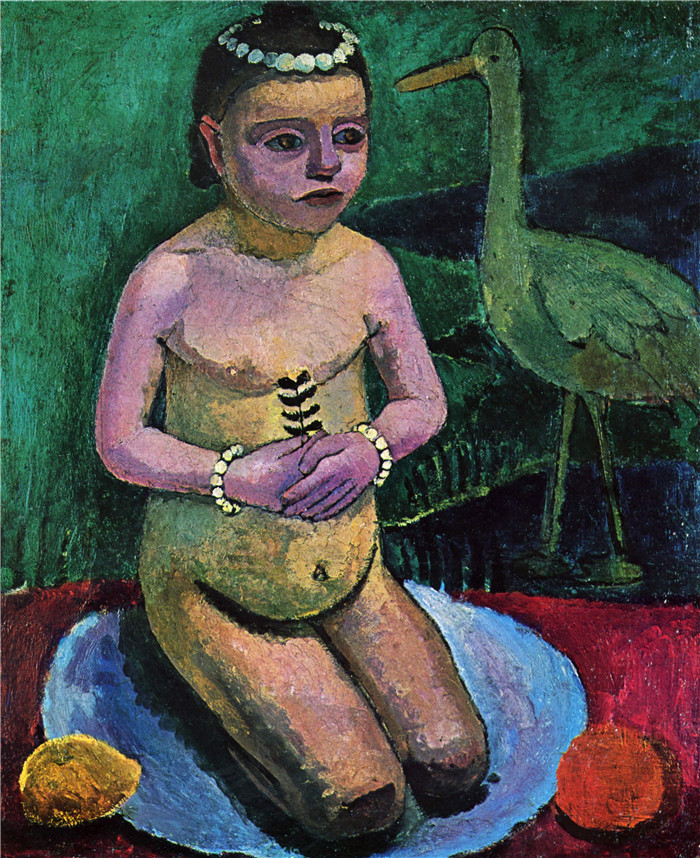 《儿童》保拉·莫德松-贝克尔（Paula Modersohn-Becker）油画- Kinderakt mit Storch