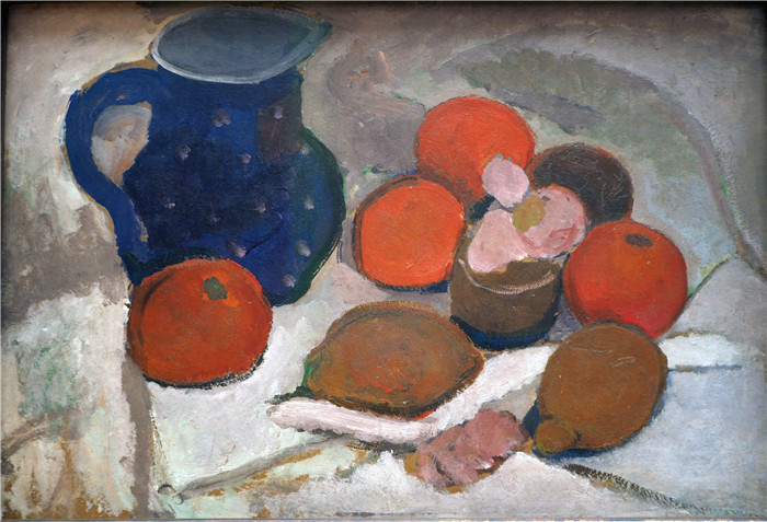 《静物水果》保拉·莫德松-贝克尔（Paula Modersohn-Becker）油画-Stillleben m Krug