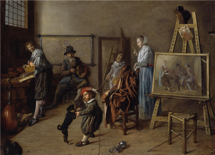 《画家的工作室》扬·米恩斯·莫莱纳尔(Jan Miense Molenaer)油画-The Painter's Workshop