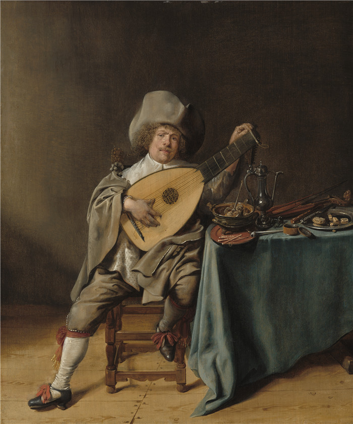 《琵琶演奏者自画像》扬·米恩斯·莫莱纳尔(Jan Miense Molenaer)油画-Self-Portrait as a Lute Player, c. 1636-1637