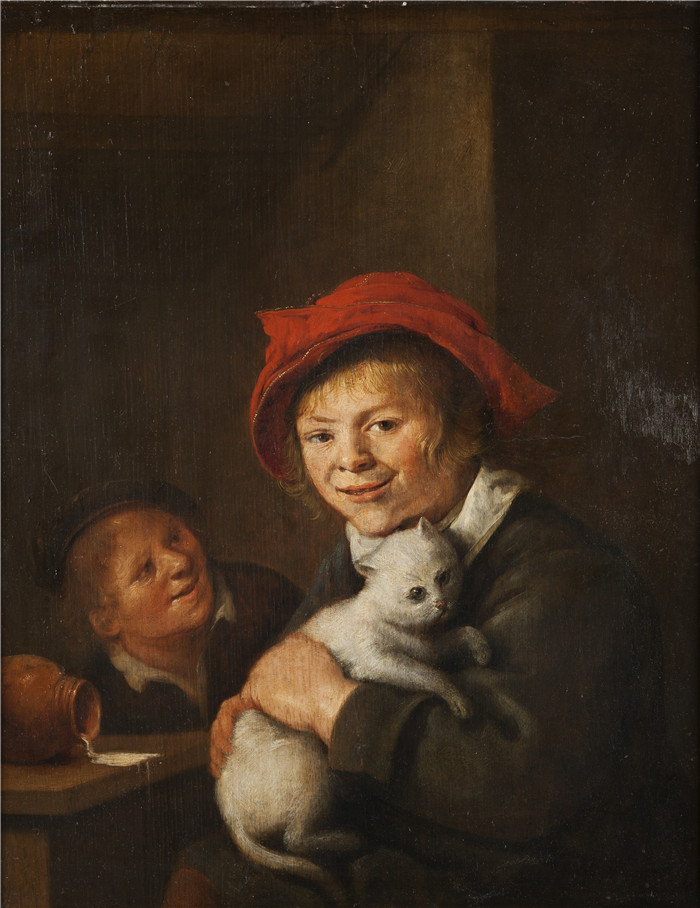 《两个男孩玩猫》扬·米恩斯·莫莱纳尔(Jan Miense Molenaer)油画-Två pojkar som leker med en katt