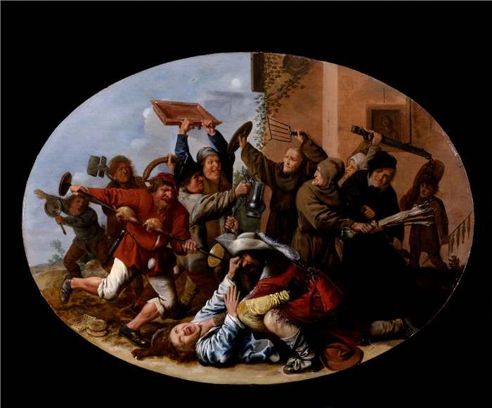 《狂欢节和四旬斋之间的战斗》扬·米恩斯·莫莱纳尔(Jan Miense Molenaer)油画-Battle Between Carnival and Lent