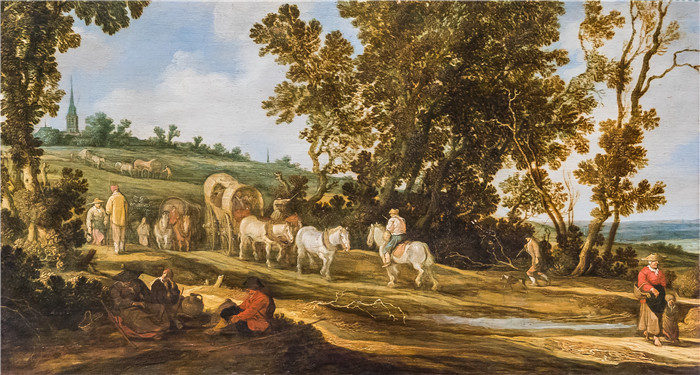 《风景与车厢》彼得·德·莫林(Pieter de Molijn)的画作- Landscape with wagons