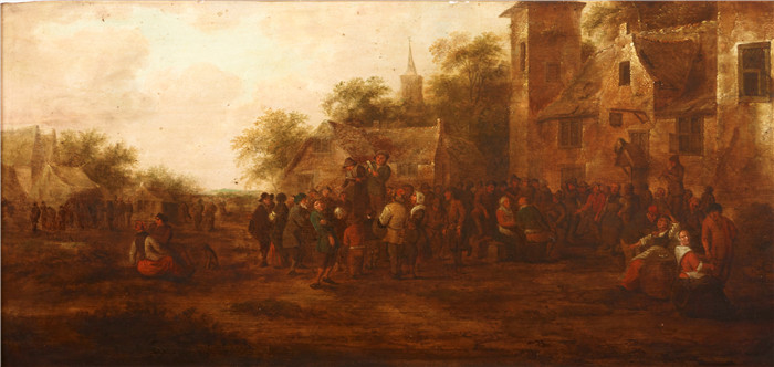 《酒馆前的会议》尼古拉斯·莫莱纳尔 (Nicolaes Molenaer) 的画作-Meeting in Front of the Tavern