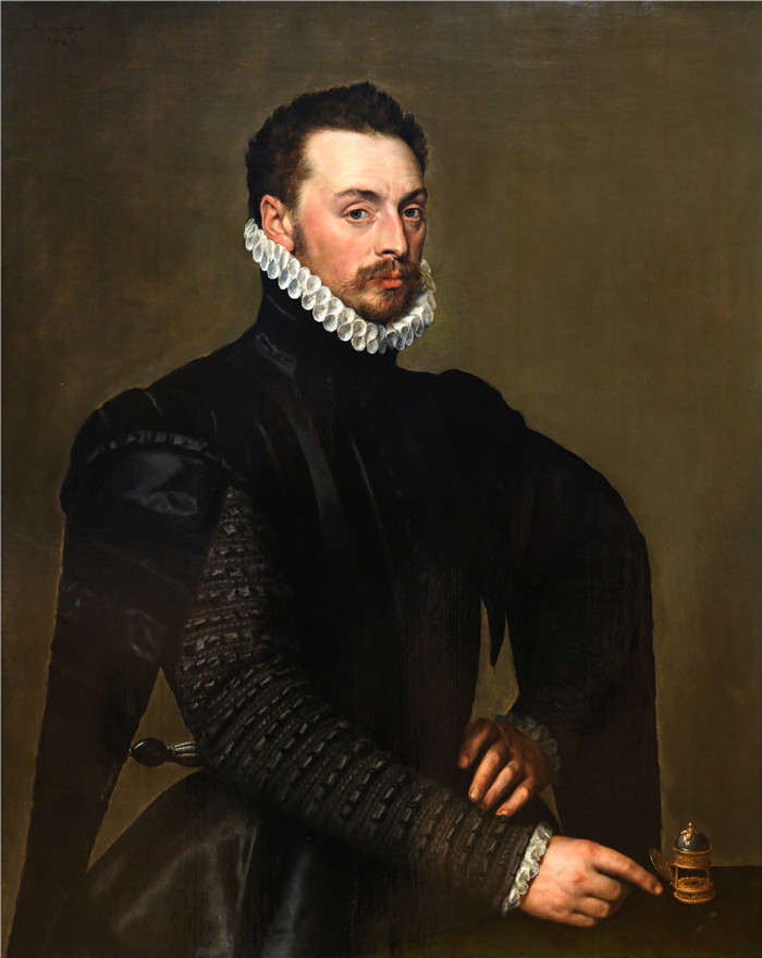 《一个人指着钟摆的肖像》安东尼斯·莫尔（Anthonis Mor）的画作-Portrait d'homme désignant une pendule