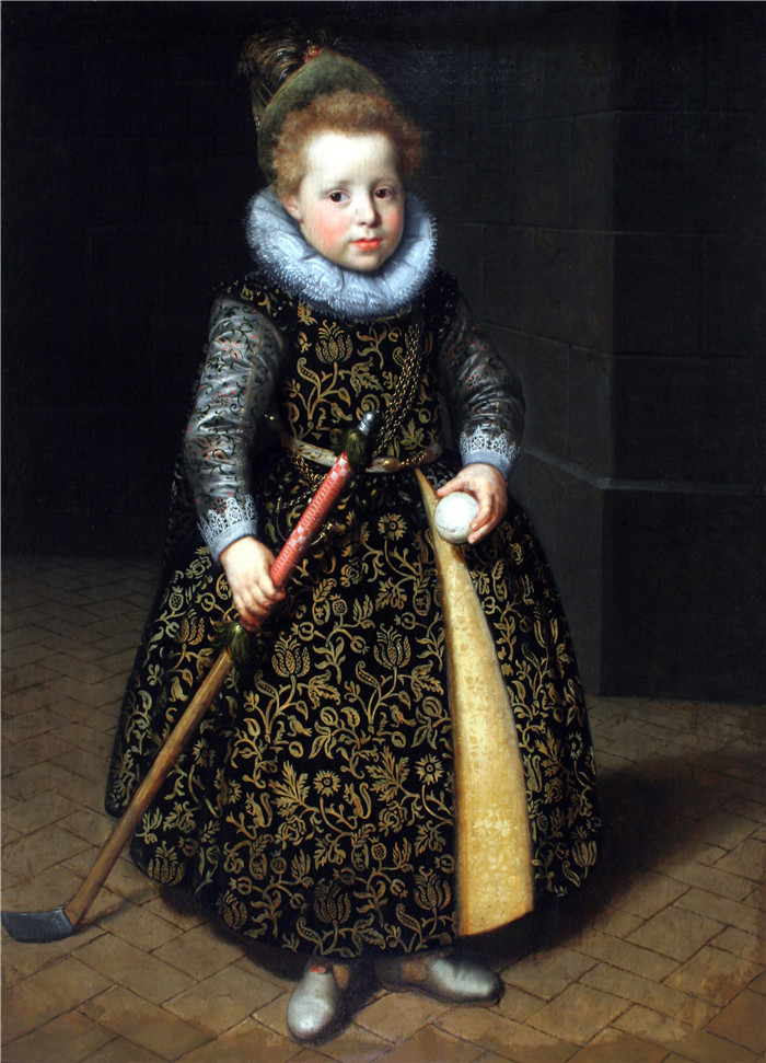 《一个四岁男孩的肖像》保罗·莫雷瑟(Paulus Moreelse)作品 -Portrait of a four-year old boy with a club and ball