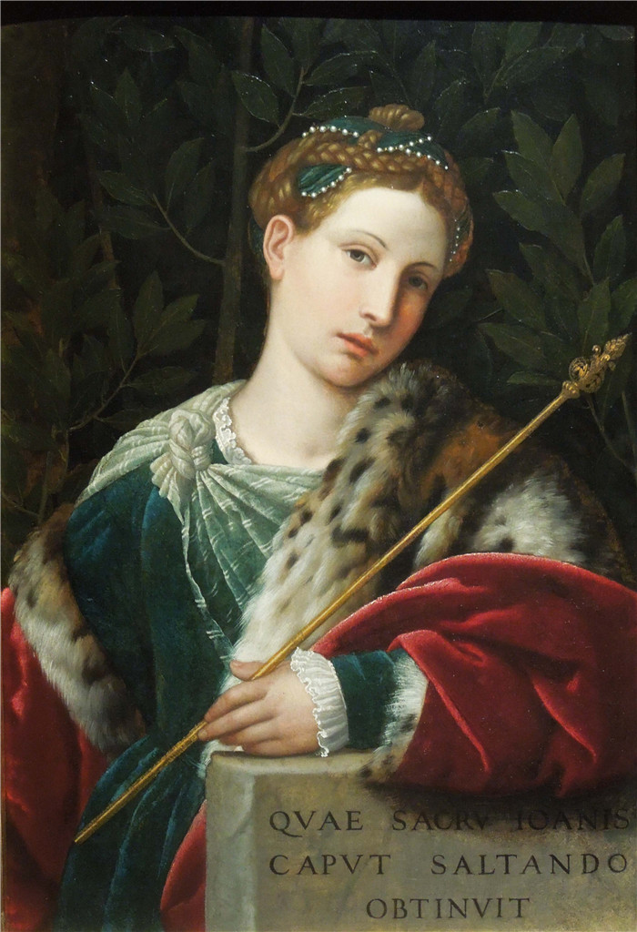 《莎乐美女士肖像》莫雷托·达·布雷西亚（Moretto da Brescia）画作-Portrait of a Lady as Salome