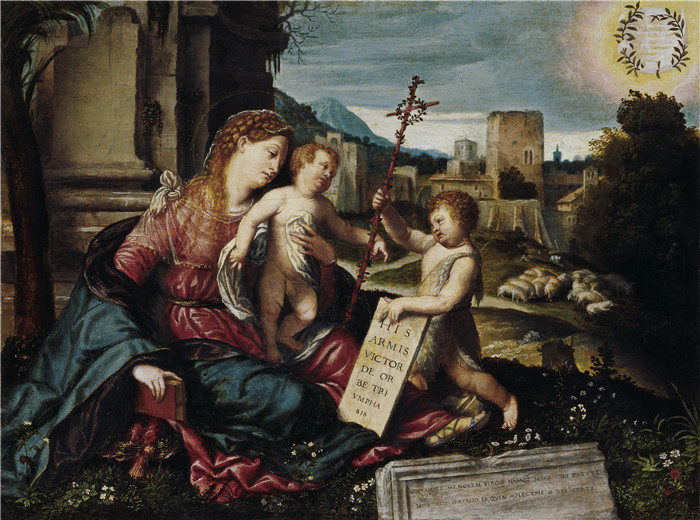 《麦当娜与孩子和年轻的圣约翰》莫雷托·达·布雷西亚（Moretto da Brescia）画作- Madonna with Child and Young St John