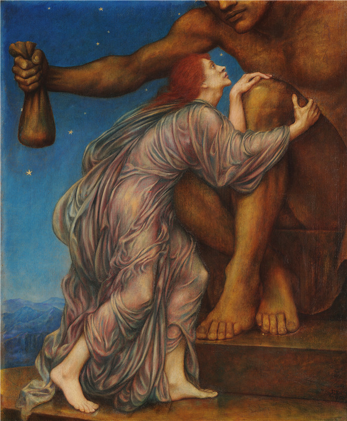 《对马蒙的崇拜》伊芙琳·德·摩根(Evelyn de Morgan)的画作-The worship of Mammon,150ppi