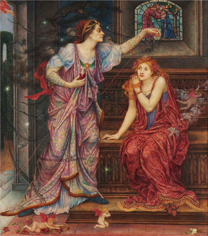 《埃莉诺女王与费尔·罗萨蒙德》伊芙琳·德·摩根（Evelyn de Morgan）的画作-Queen Eleanor & Fair Rosamund