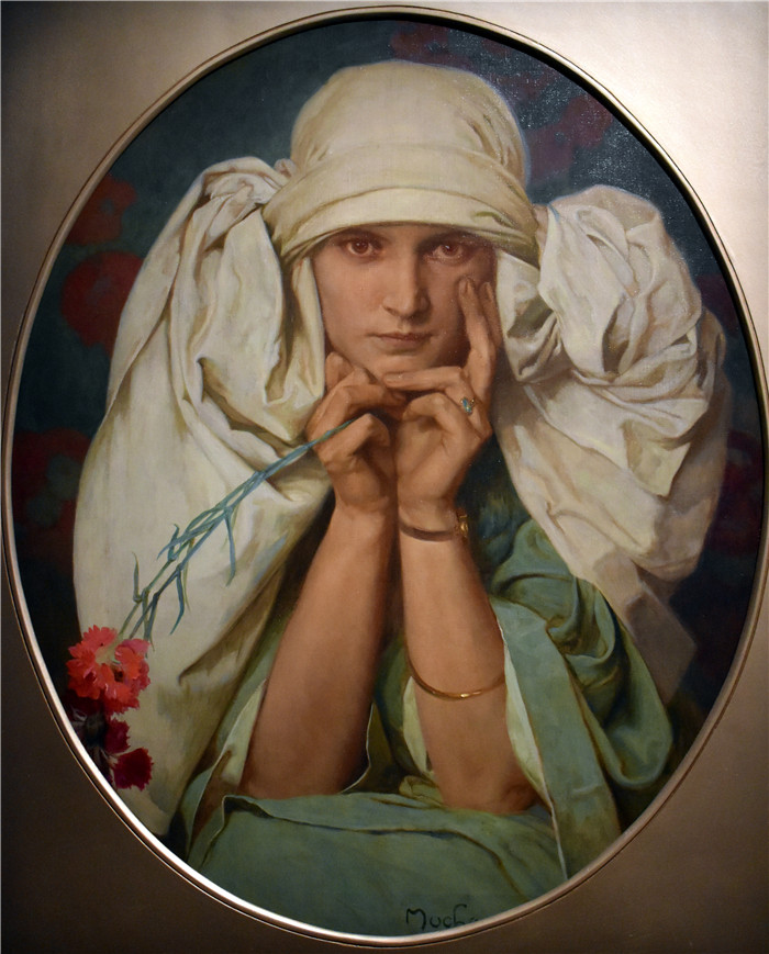 《雅罗斯拉瓦肖像》阿尔丰斯·穆夏（Alphonse Mucha）画作-Portrait de Jaroslava 02