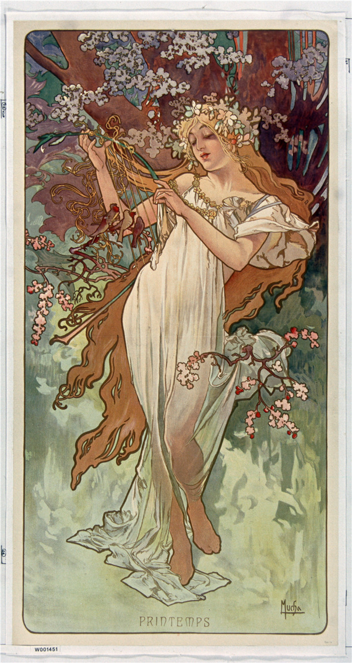 《春天》阿尔丰斯·穆夏（Alphonse Mucha）画作-季节（1896）-Les Saisons (1896) - printemps