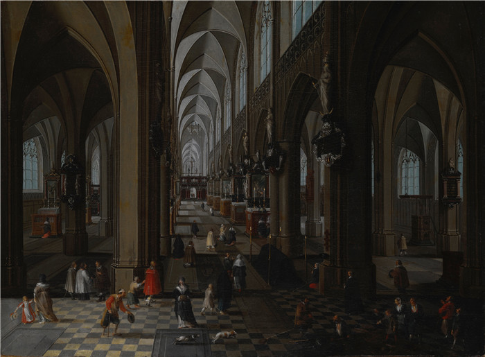 《安特卫普大教堂内部》彼得·尼夫斯（Pieter Neefs）的画作-Interior of Antwerp Cathedral