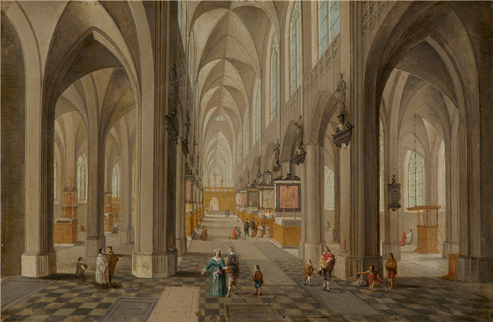 《安特卫普大教堂》彼得·尼夫斯(Pieter Neefs)的画作-Antwerp Cathedral