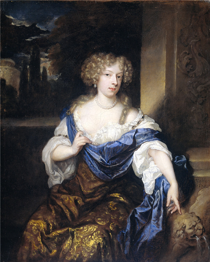 《海伦娜·卡塔琳娜·德·威特》卡斯珀·内舍尔（Caspar Netscher）高清作品-Helena Catharina de Witte (1661-95). 