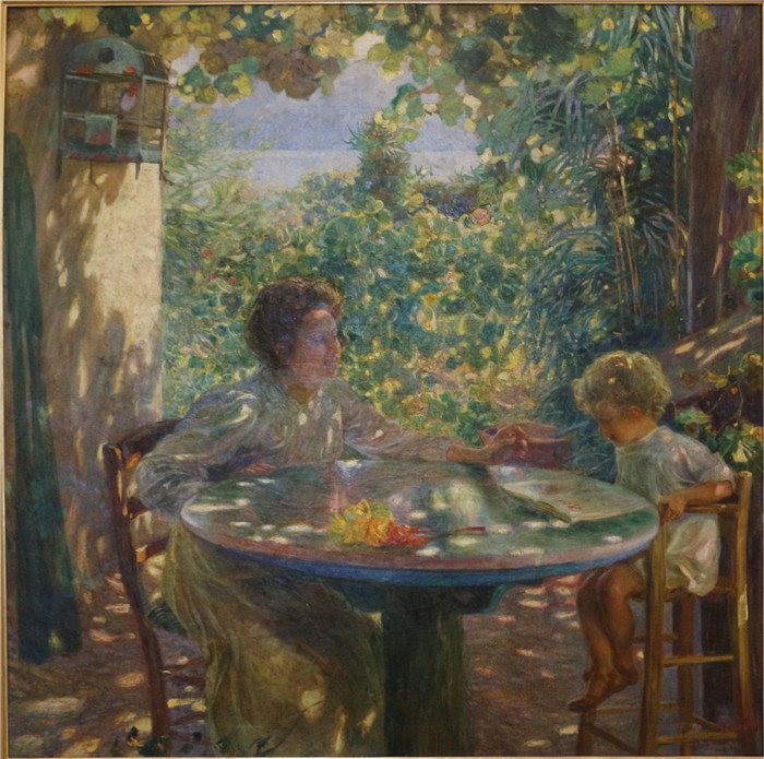 《第一次阅读》普利尼奥·诺梅里尼（Plinio Nomellini）的画作-prime letture, 1906 ca. 01