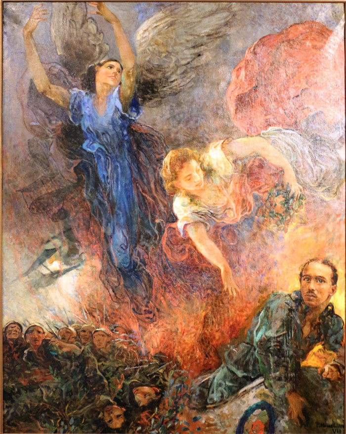 《英雄的翅膀》普利尼奥·诺梅里尼（Plinio Nomellini）的画作-ali eroiche, la gloria di francesco baracca, 1929, 01