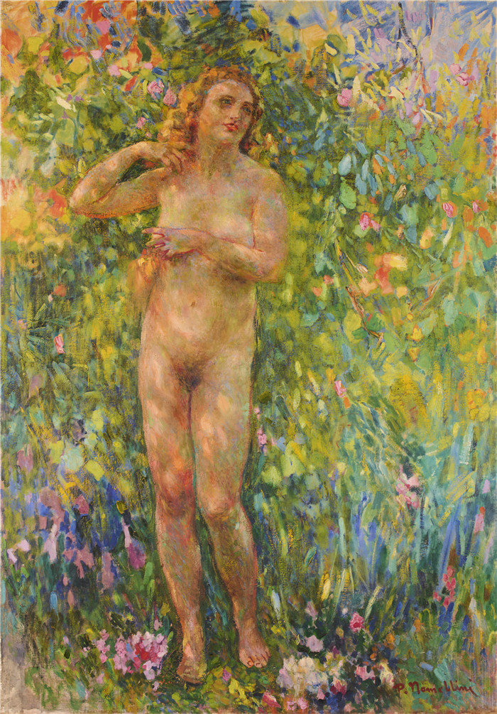 《大裸体女性》普利尼奥·诺梅里尼（Plinio Nomellini）的画作-Large female nude, c.1924