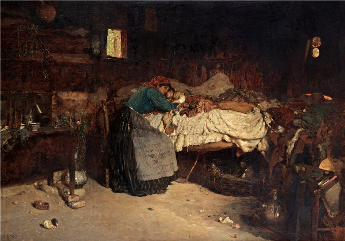《在病人的床边》路易吉·诺诺(Luigi Nono)的画作-At the bedside of the sick (1885)