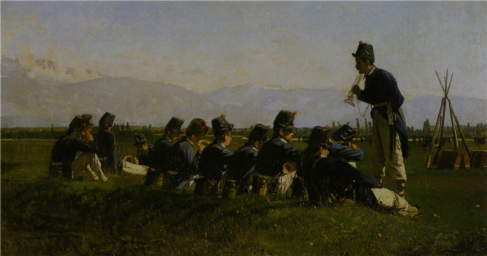 《手榴弹手的狂欢》路易吉·诺诺(Luigi Nono)的画作-The fanfare of grenadiers (1875),
