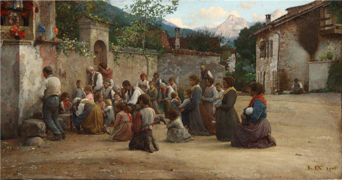 《晚祷》路易吉·诺诺(Luigi Nono)的画作-The evening prayer (1908)