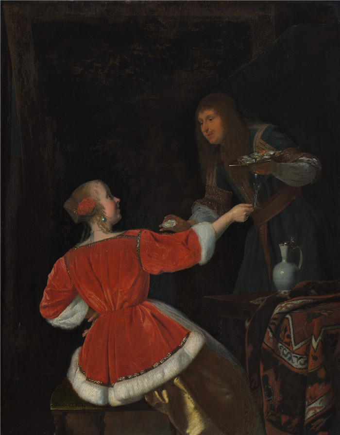 《他恋爱了》雅各布·奥克特维尔特（Jacob Ochtervelt）画作-Het oestermaal - 1618 (OK)