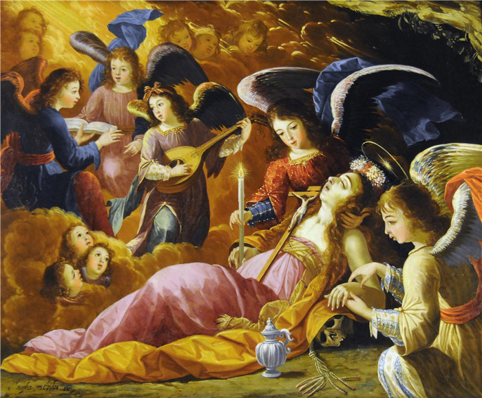 《悔改的玛德琳被天使安慰》约瑟法·德·奥比多斯（Josefa de Óbidos）的画作-Madeleine pénitente confortée par les anges