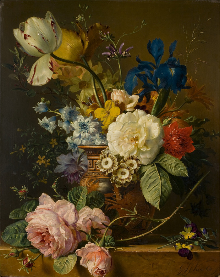 《鲜花静物》乔治·雅各布斯·约翰内斯·范·奥斯（Georgius Jacobus Johannes van Os）的画作-Bloemstilleven