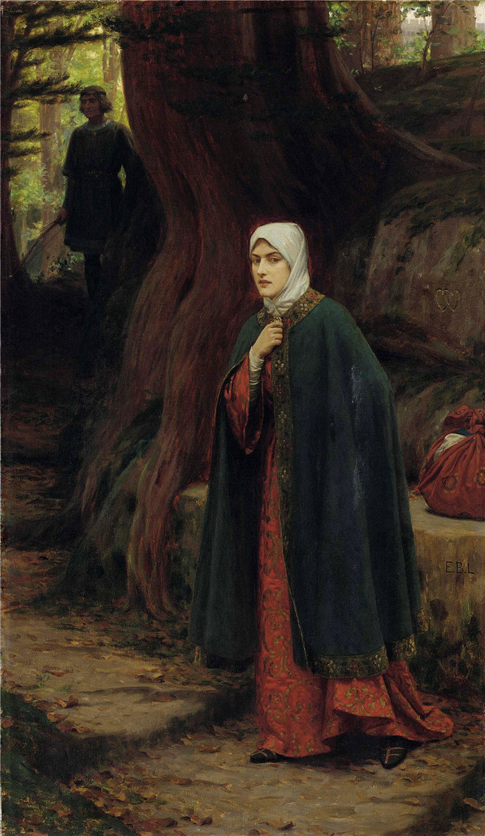 埃德蒙·布莱尔·莱顿（Edmund Blair Leighton）高清作品-森林幽会Forest Tryst