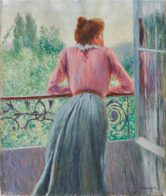 《阳台上的人》费德里科·赞多梅内吉（Federico Zandomeneghi）的画作-Woman on the balcony (unknown date),