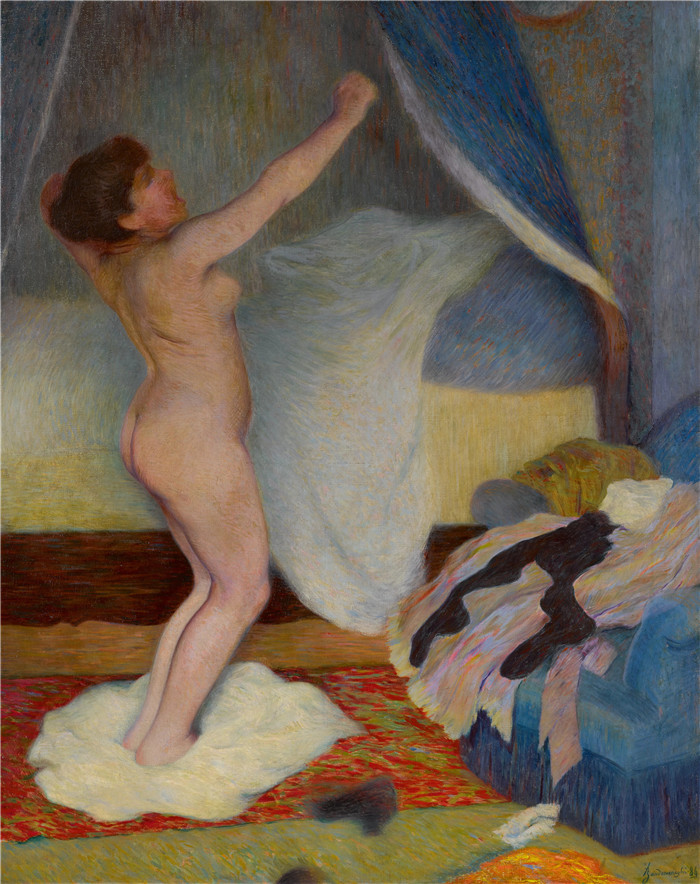 《黎明，女子伸展》费德里科·赞多梅内吉（Federico Zandomeneghi）的画作-Dawn, woman stretching (1886),