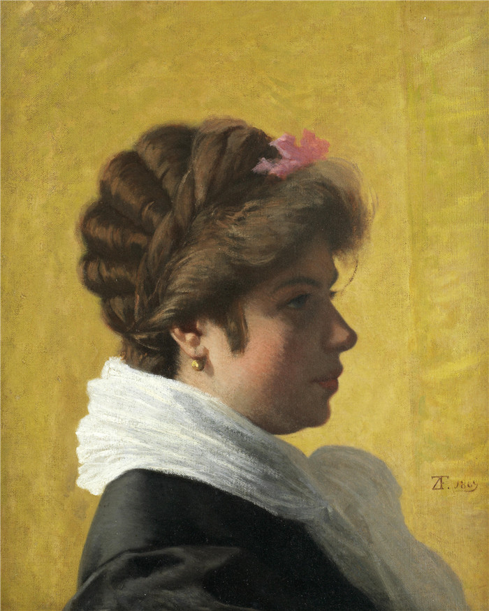 《一位女士的肖像》费德里科·赞多梅内吉（Federico Zandomeneghi）的画作-Portrait of a lady (1869),