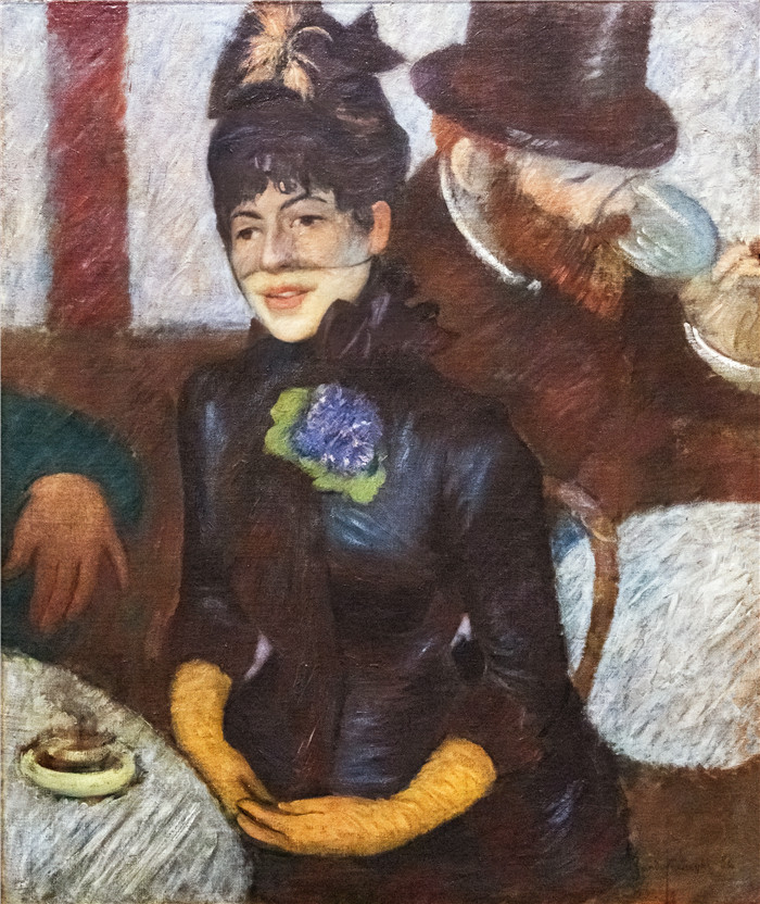 《在咖啡馆（吧台上的女子）》费德里科·赞多梅内吉（Federico Zandomeneghi）的画作-Au Café (femme au bar) 