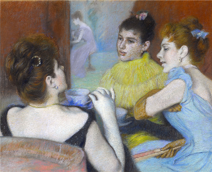 《饮茶的妇女》费德里科·赞多梅内吉（Federico Zandomeneghi）的画作-Women drinking tea (c.1892),