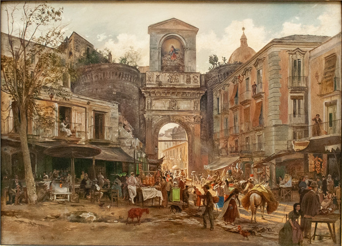 《卡普阿纳门-带框架》鲁道夫·冯·阿尔特(Rudolf von Alt)画作-Porta Capuana - with frame