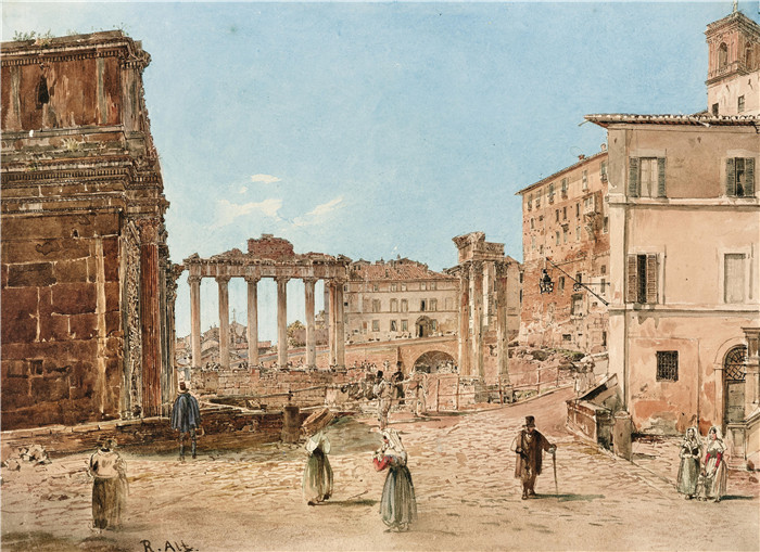 鲁道夫·冯·阿尔特（Rudolf von Alt）画作-罗马Forum Romanum 1835