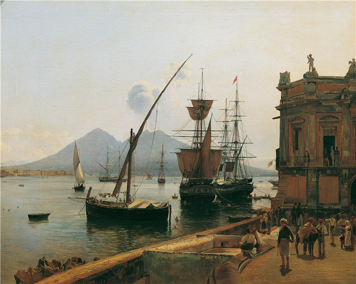 《那不勒斯港口与维苏威火山》鲁道夫·冯·阿尔特（Rudolf von Alt）画作-Der Hafen von Neapel mit Vesuv