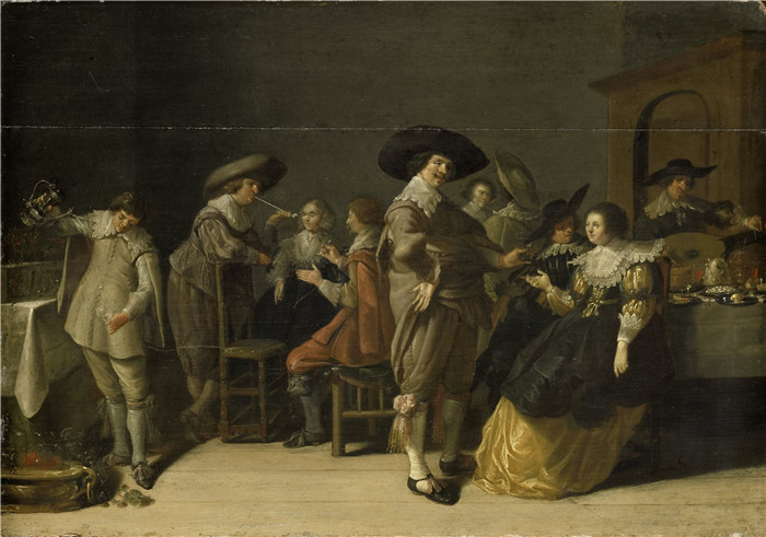 《在一个房间里》安东尼·帕拉梅德斯（Anthonie Palamedesz）作品-Voornaam gezelschap in een kamer