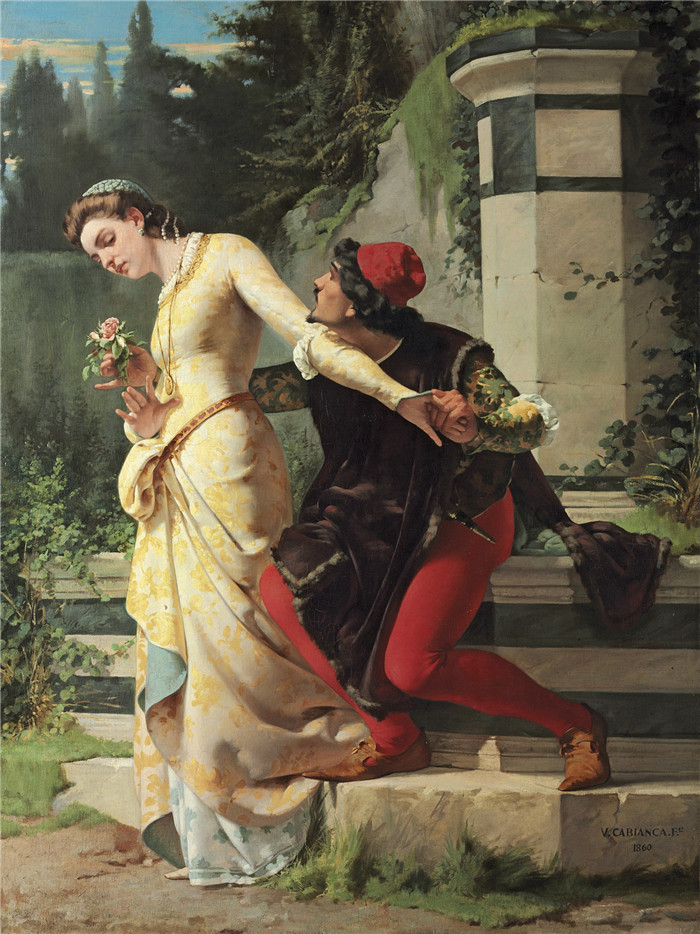 文森佐·卡比安卡 （Vincenzo Cabianca） 的画作-求爱The courtship (1860),