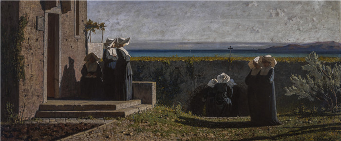 《早晨》文森佐·卡比安卡 （Vincenzo Cabianca） 的画作-In the morning (1861),