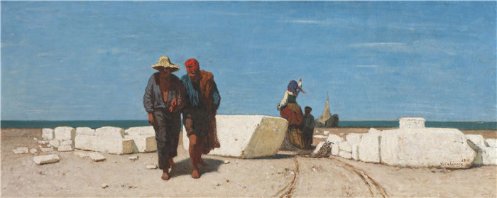 《卡拉拉的大理石块》文森佐·卡比安卡 （Vincenzo Cabianca） 的画作-Marble blocks in Carrara (1861)