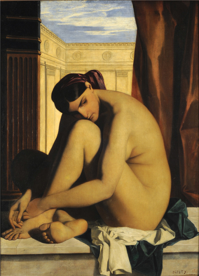 《在浴室里》多米尼克·帕佩蒂（Dominique Papety）的画作-En el baño