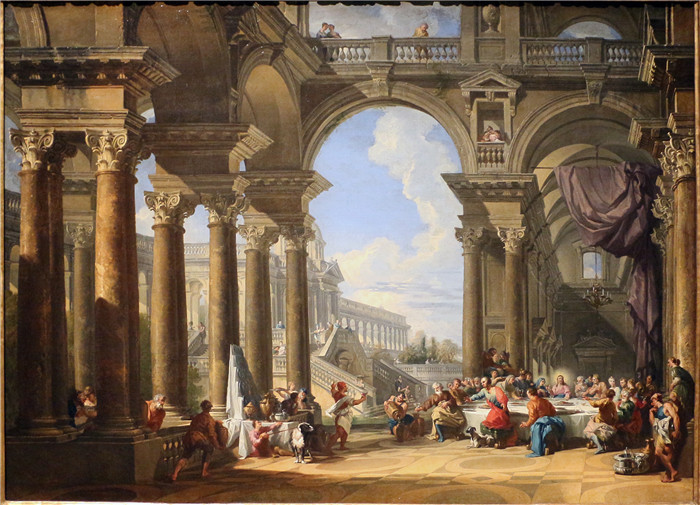 《婚礼》乔瓦尼·保罗·潘尼尼（Giovanni Paolo Pannini）的画作-nozze di cana, 1725 ca