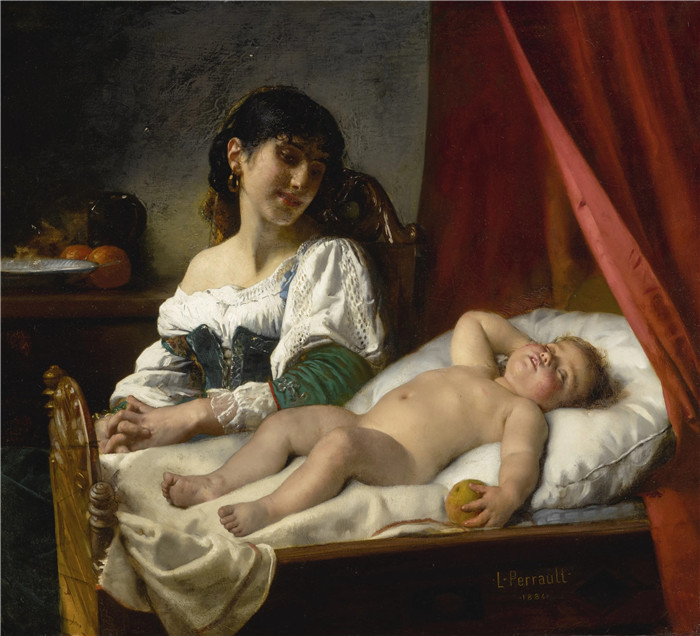 《婴儿，睡眠》莱昂·佩罗（Léon Perrault）的画作- Baby, Sleep